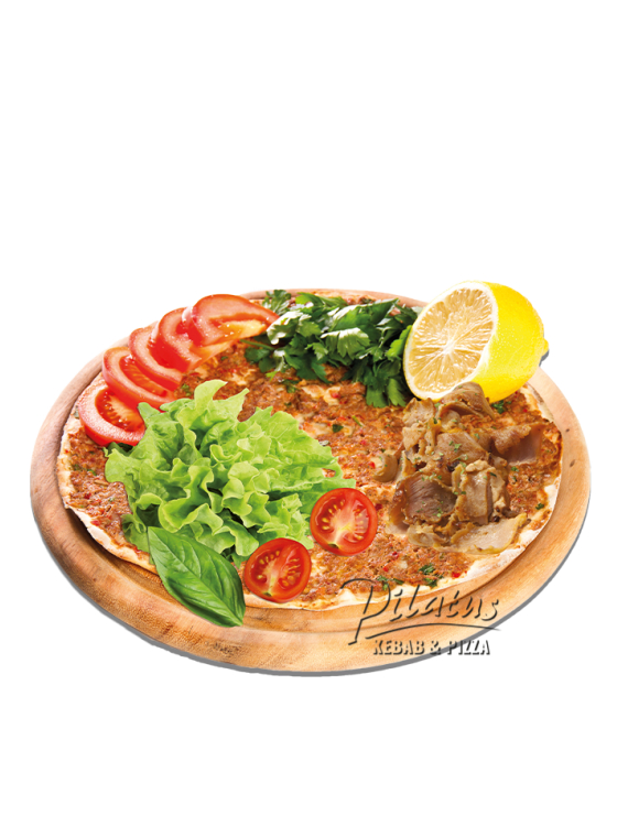 Lahmacun with kebab meat and salad